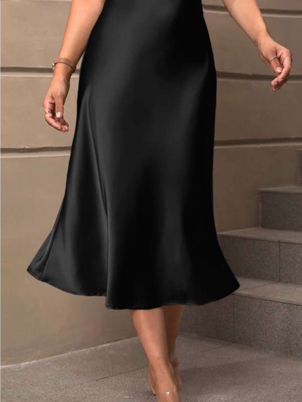 SHEIN Black Satin Bias-Cut Midi Skirt